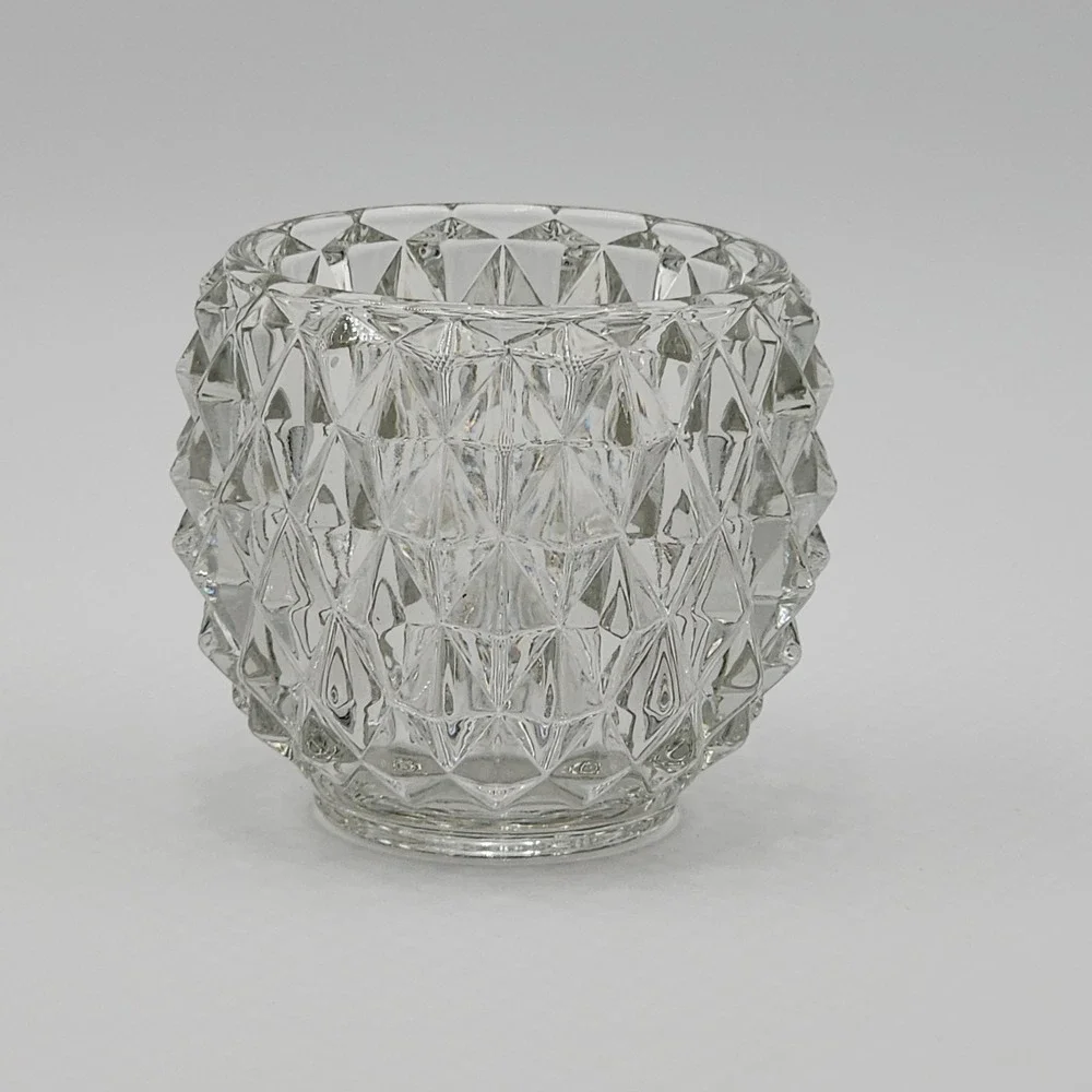 Vintage Clear Pressed Glass Diamond Pyramid Point Votive Ambient Candle Decor